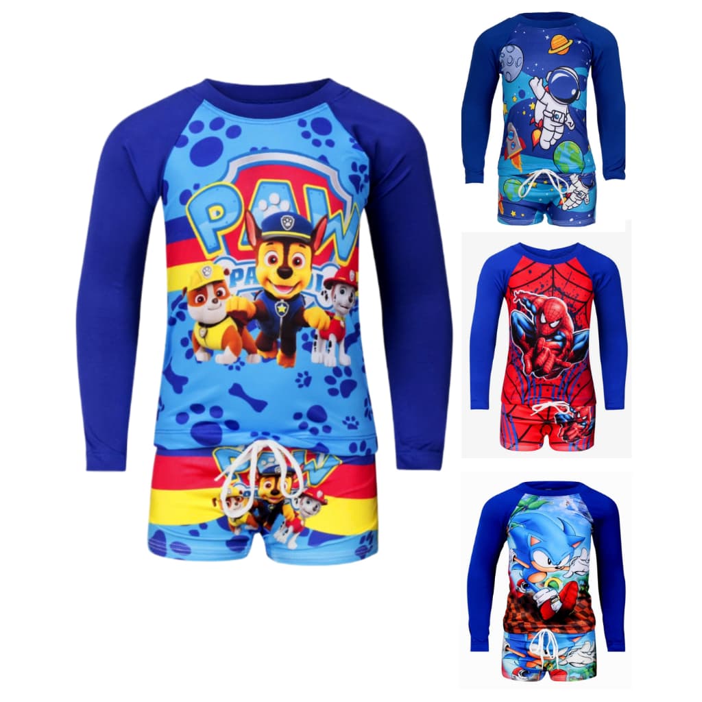 Conjunto Praia Infantil Menino UV50+ Camisa Manga Longa + Sunga Proteção Solar
