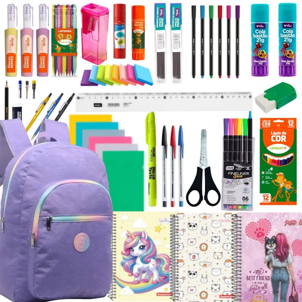 Kit Material Escolar Menina Completo Com Mochila Feminina Escolar Material Estojo Escol Feminino