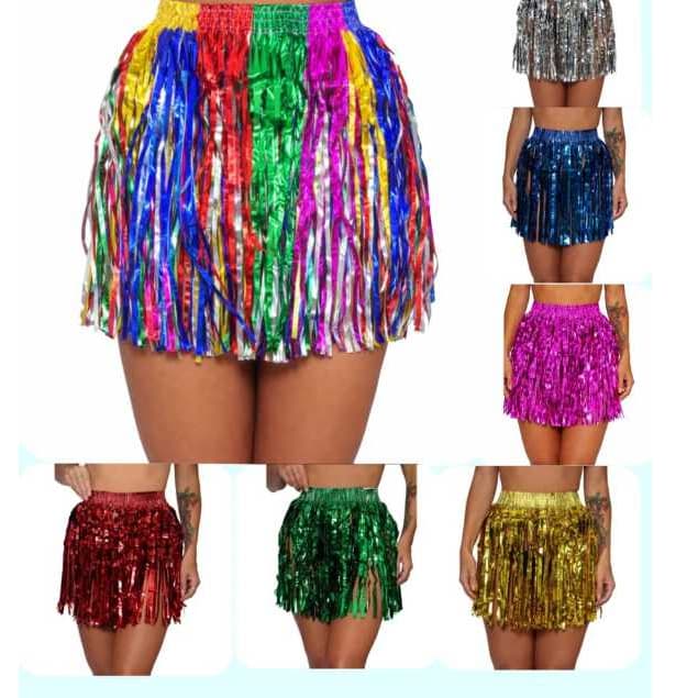 🌈 Saia Metalizada de Franjas – Carnaval, Festa e Dança 💃✨ Arrase no visual com nossa Saia Metalizada de Franjas