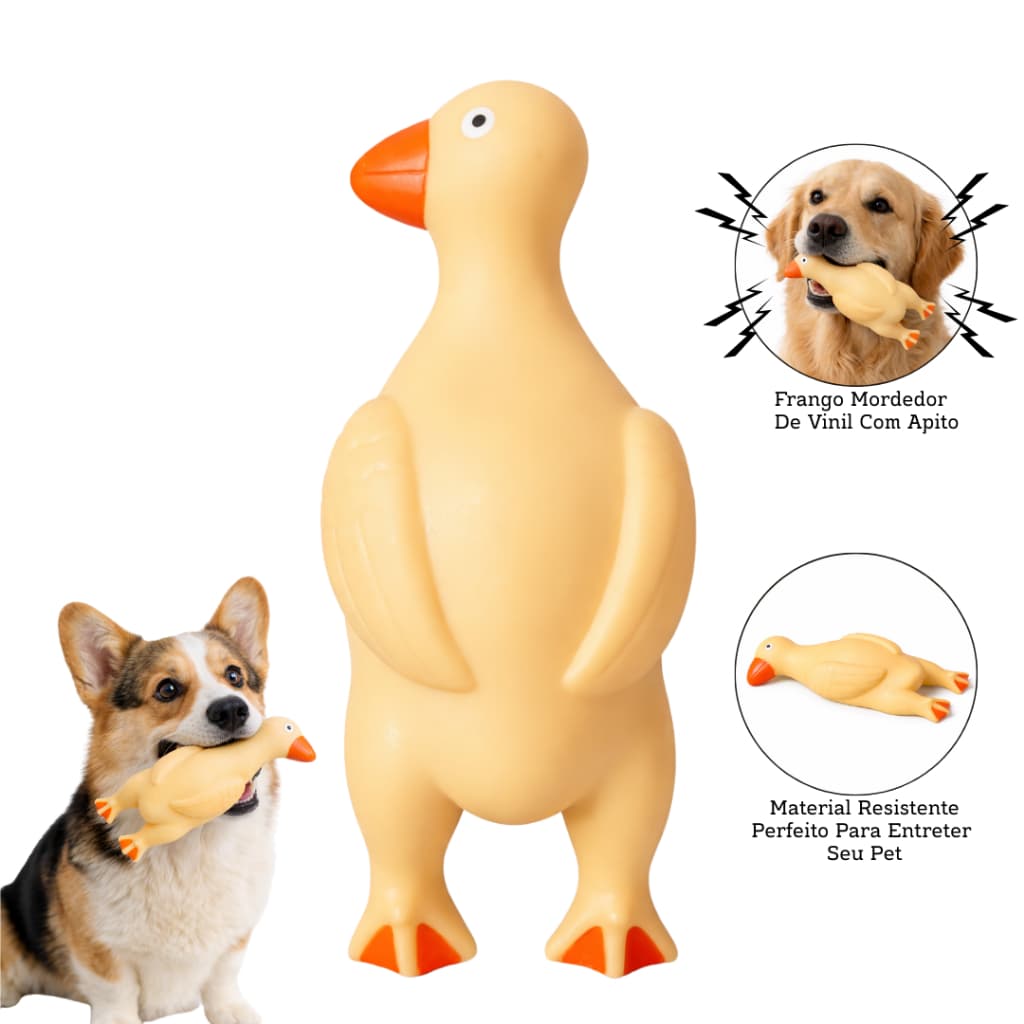 Frango Brinquedo Pet Mordedor Com Apito Vinil 16cm Mordedor Galinha Cachorro Diversão Pet