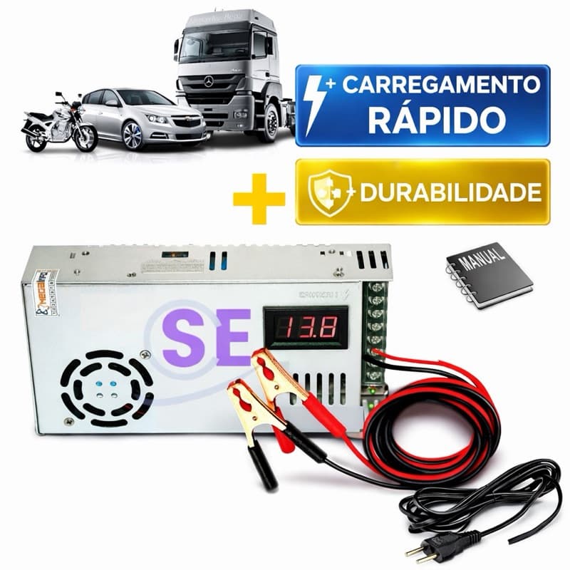 Fonte Automotiva Chaveada 13,8 -15 V -150 Amperes. Suporta 150A + Extensao Cabo 110v / 220v Com Voltimetro Vermelho