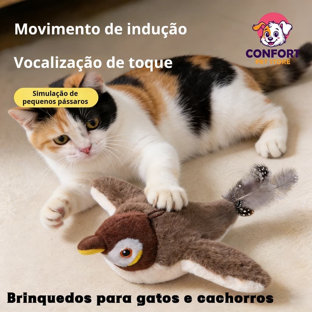 brinquedos para gatos/Pardal, brinquedo de pelúcia de pássaro/gato, recarregável, com três modos e que emite sons