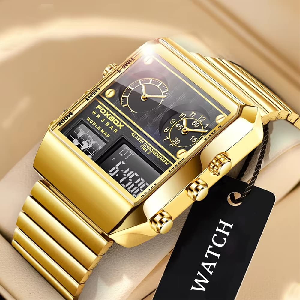 Novo Relógio Quadrado Criativo Masculino Marca Superior De Luxo Digital Moda Dupla Display Relógios Para Homem