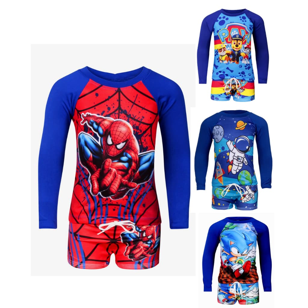 Conjunto Natação Criança Camisa UV e Sunga Boxer Menino Roupa De Banho Infantil