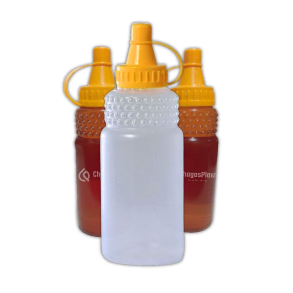 Garrafa Para Mel 500g (350ml) – 70 Unidades de Bisnaga c/ Tampa Dosadora – Virgem Atoxico – Atacado