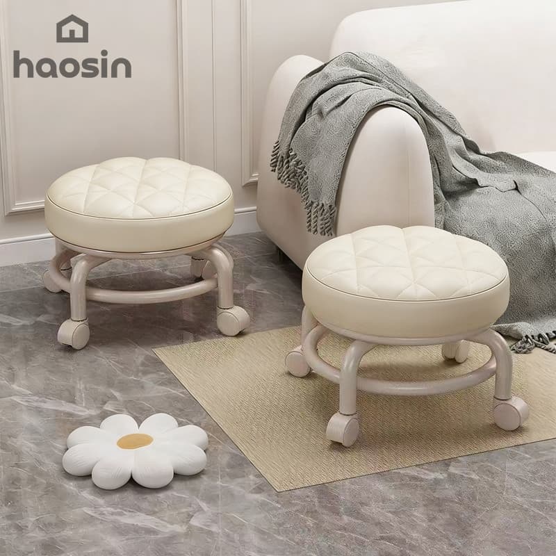 haosin Puff Reforçado Argola Até 80kg Banquinho de rodinhas Fofinho de Sala Quarto Penteadeira Decoração