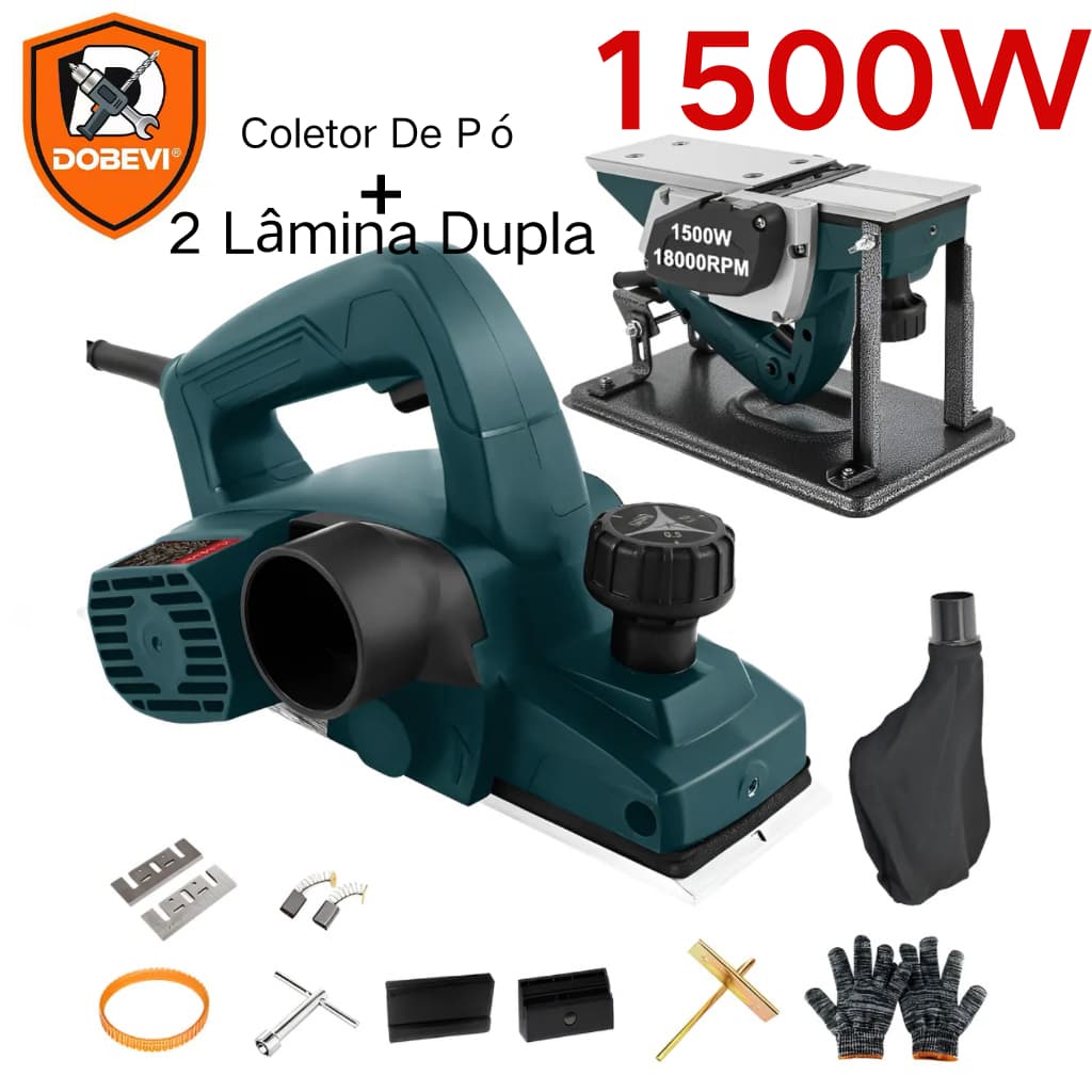 Plaina Elétrica Manual Profissional 1500w 2 Lâminas Dobevi