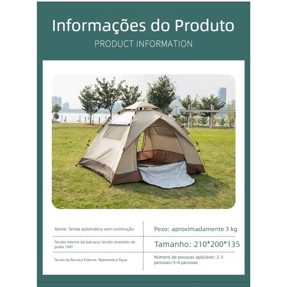 Barraca de Acampamento a Prova d'água,Barraca Camping Automático 3-4 Pessoas 210*210*138cm NEWHAWAII
