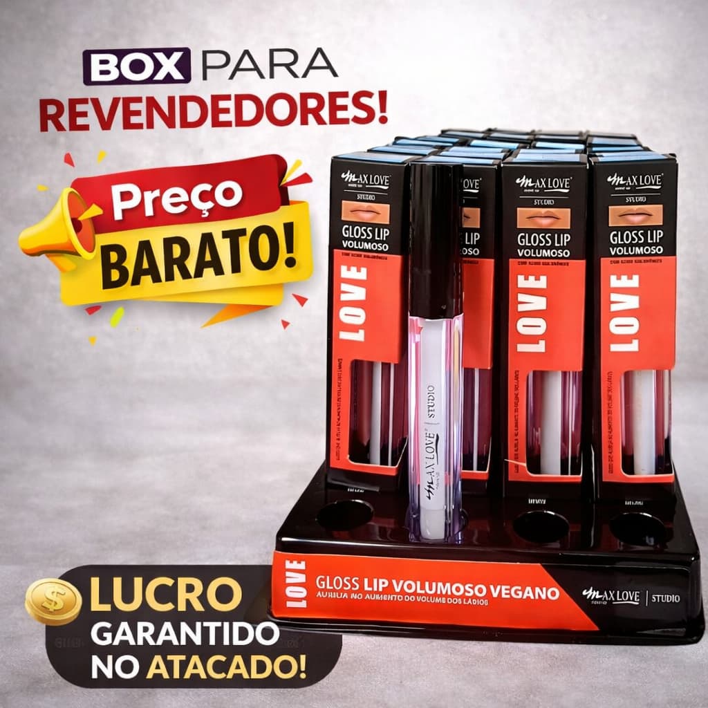 Box C/32 Gloss Max Love Lip Volumoso Incolor 01 Com Acido Hialurônico Aumenta Boca Atacado