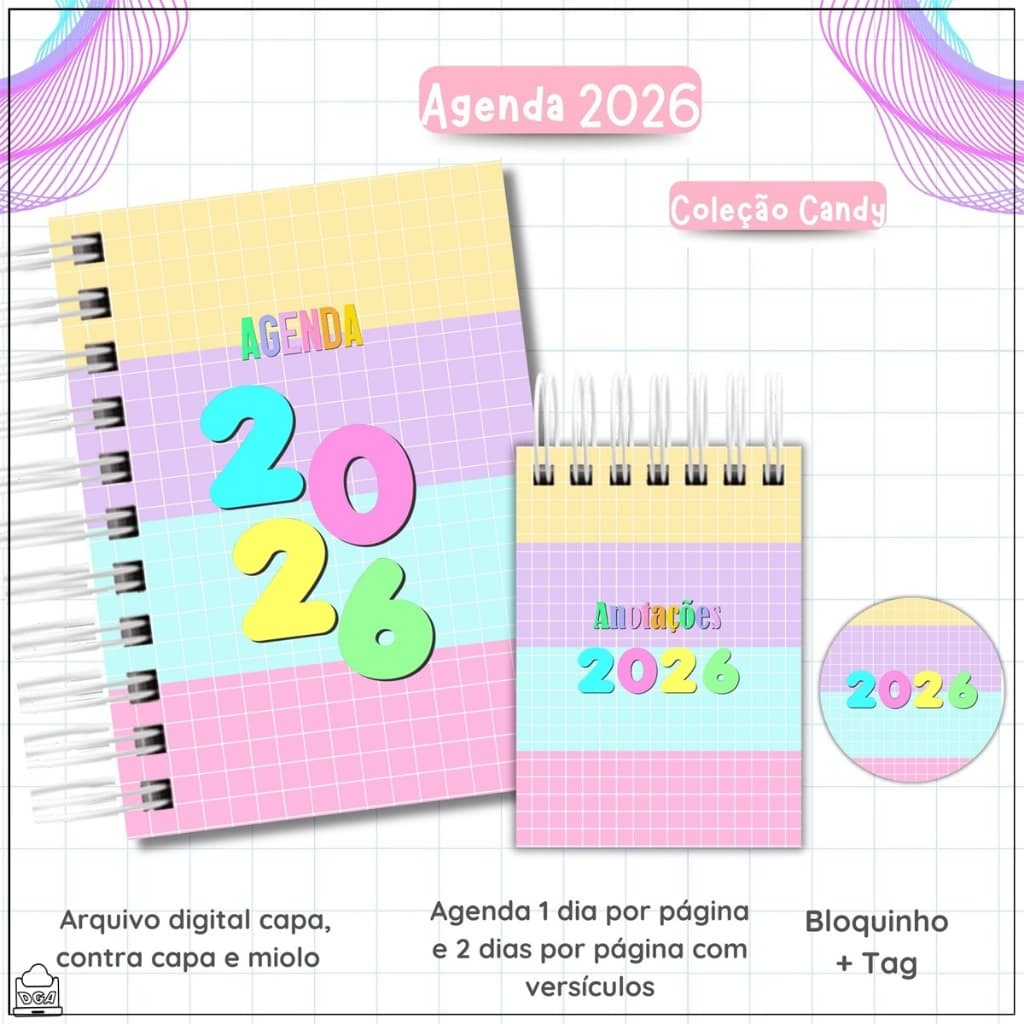 Agenda 2026 Personalizada Candy Color com Nome | Planner Feminino 2026 Candy Color Presente