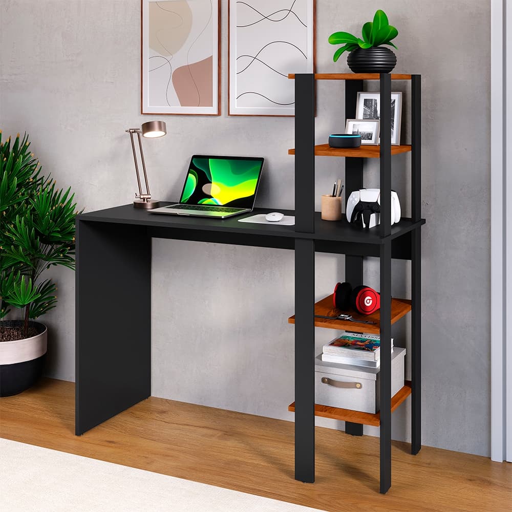 Mesa Escrivaninha com Torre de Prateleira Reversível Home Office ou Mesa Gamer Compacta Para Escritório
