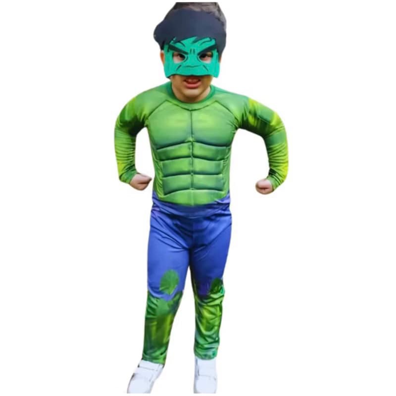 Fantasia infantil Hulk longo com músculo/enchimento e máscara EVA