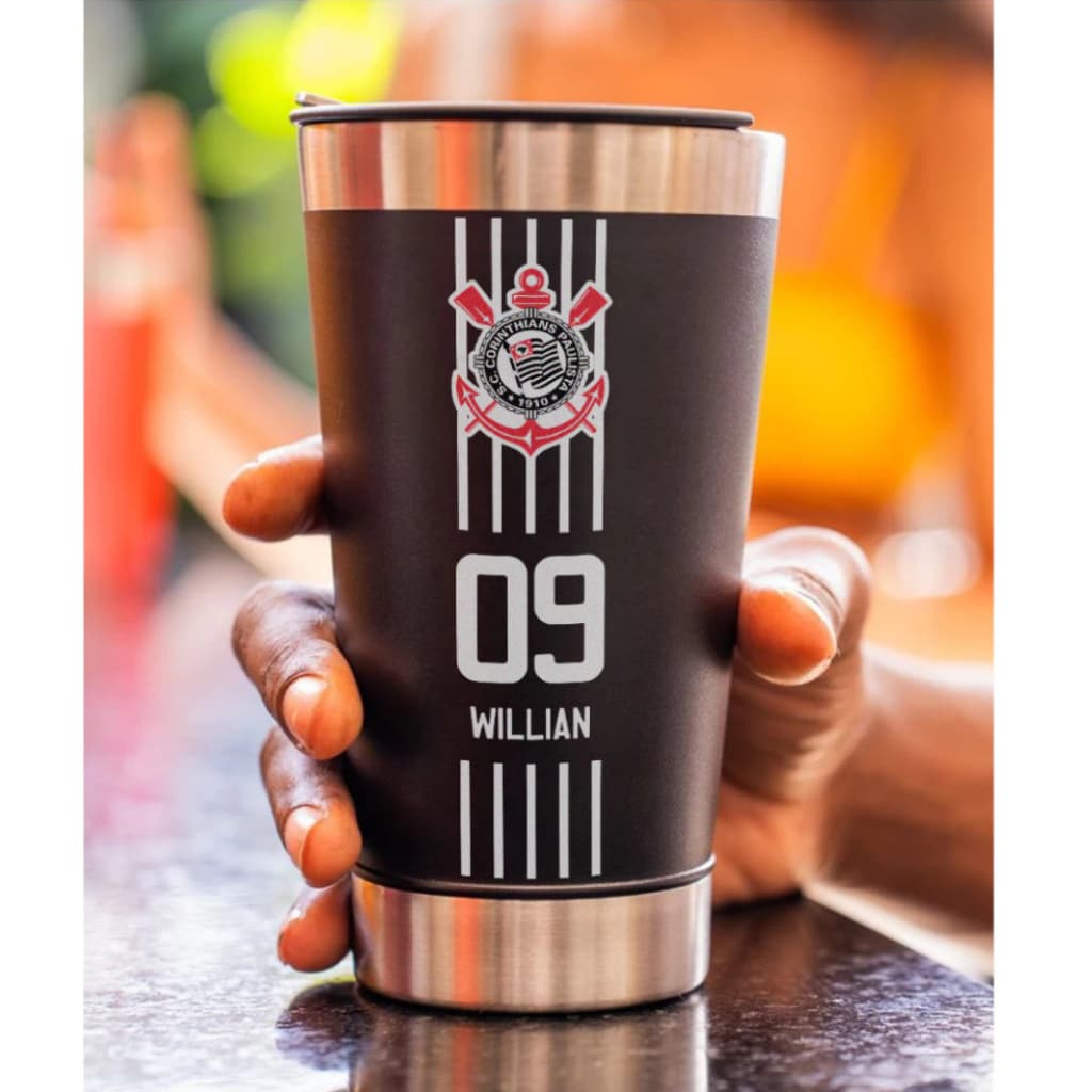 Copo Térmico 473ml de Clube de Futebol Personalizado do Corinthians Timão SCCP com Nome