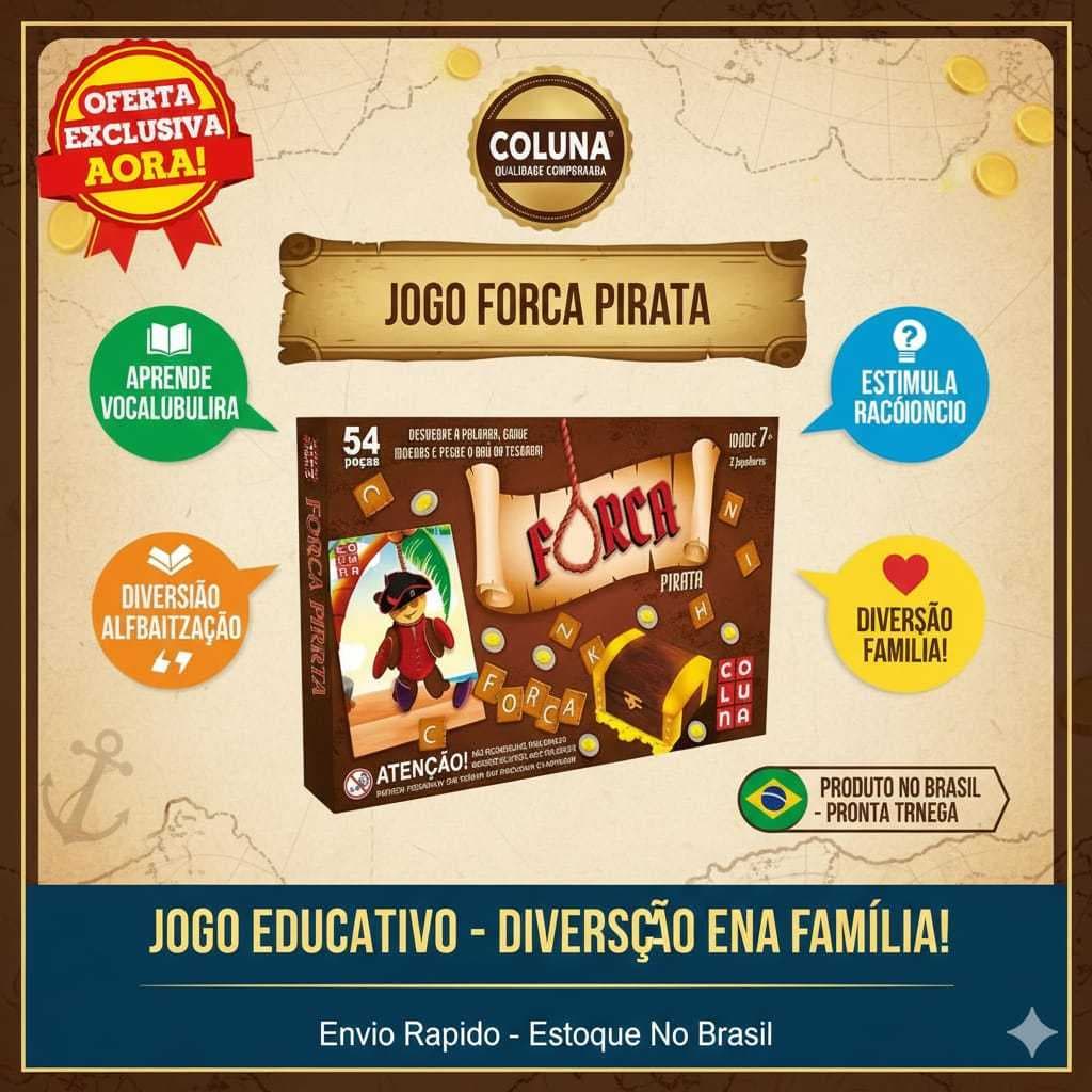 Jogo De Tabuleiro Forca Pirata Coluna - Educativo Pedagógico 2 Jogadores Idade 6+