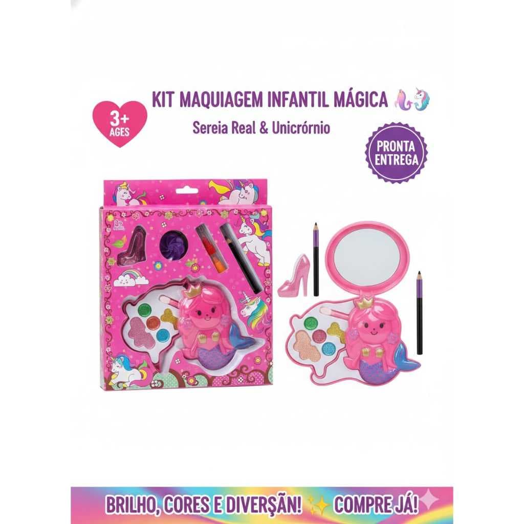 Kit Maquiagem Infantil Completo Boneca Sereia e Unicórnio - SOMBRA E MAQUIAGEM
