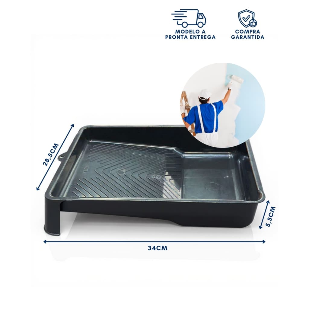 Bandeja Para Pintura Plástica Grande 700ML Preta - Ideal para Rolos Até 23CM