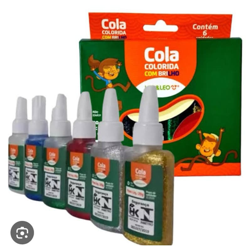 Cola Colorida com Brilho com Glitter 6 cores Escolar Artesanato - Leo&Leo