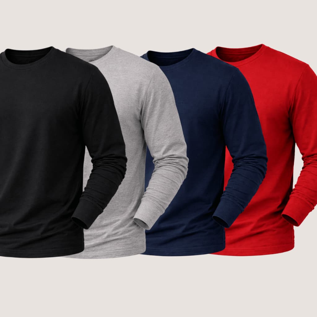Camisa Gola Redonda Masculina Manga Longa Com Vieis Lisa Qualidade P ao EG