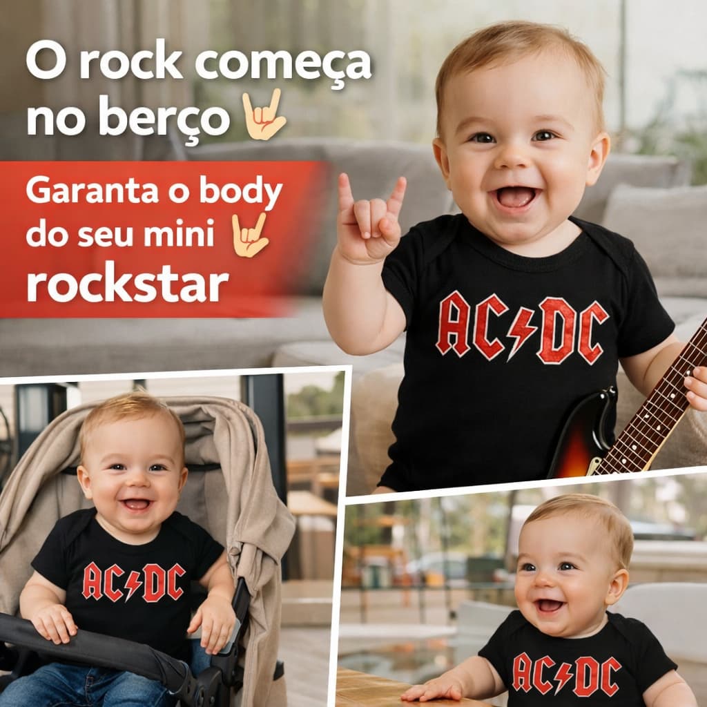 Roupa Body De Bebê Rock Roll Bandas Temático Mesversario