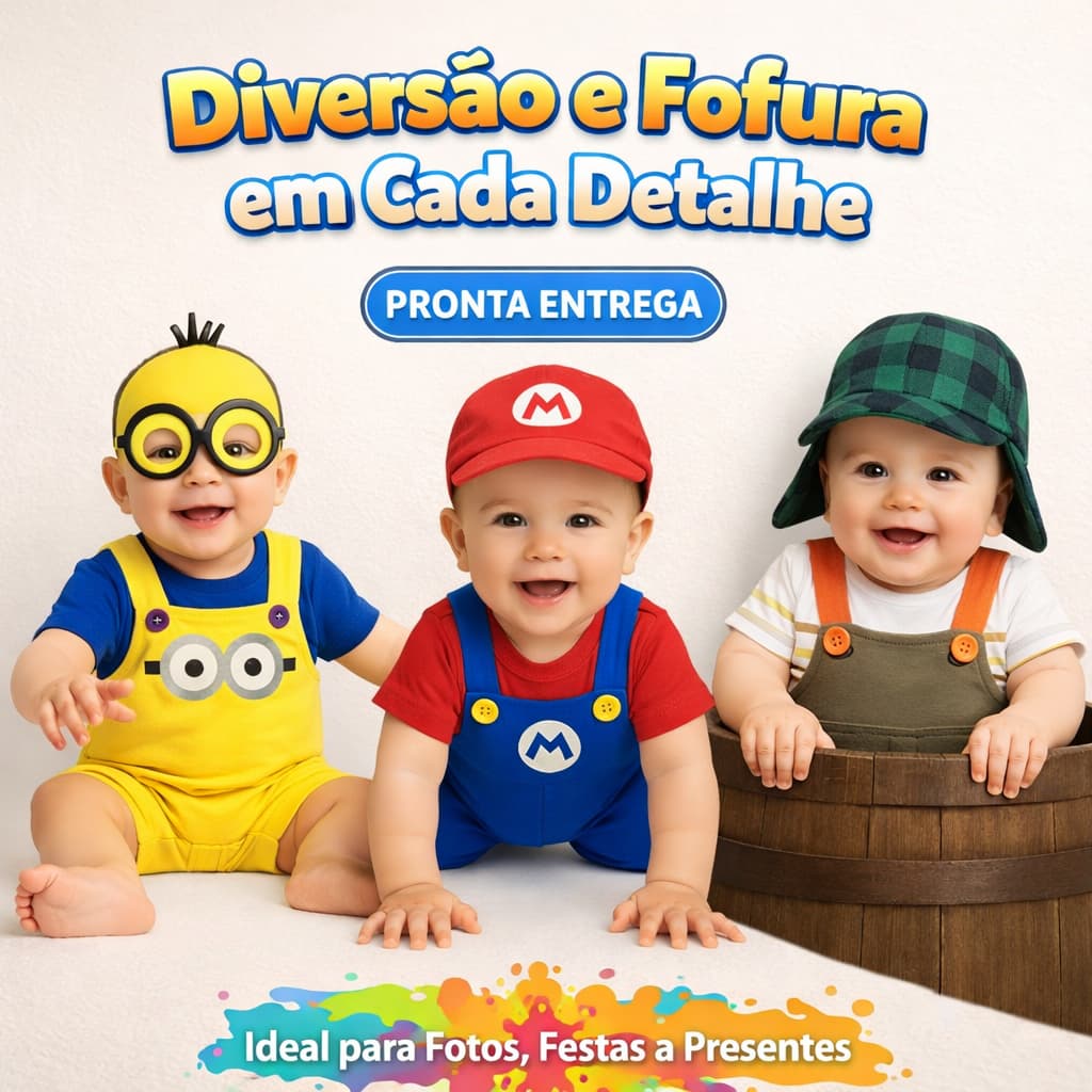 Conjunto Infantil Tematico Fantasia Mesversario Escolha o Tema