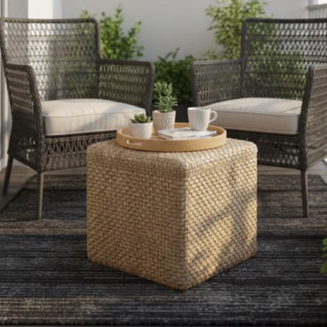 Banco Puf Assento de Palha Natural Decoração Rústica Sustentável