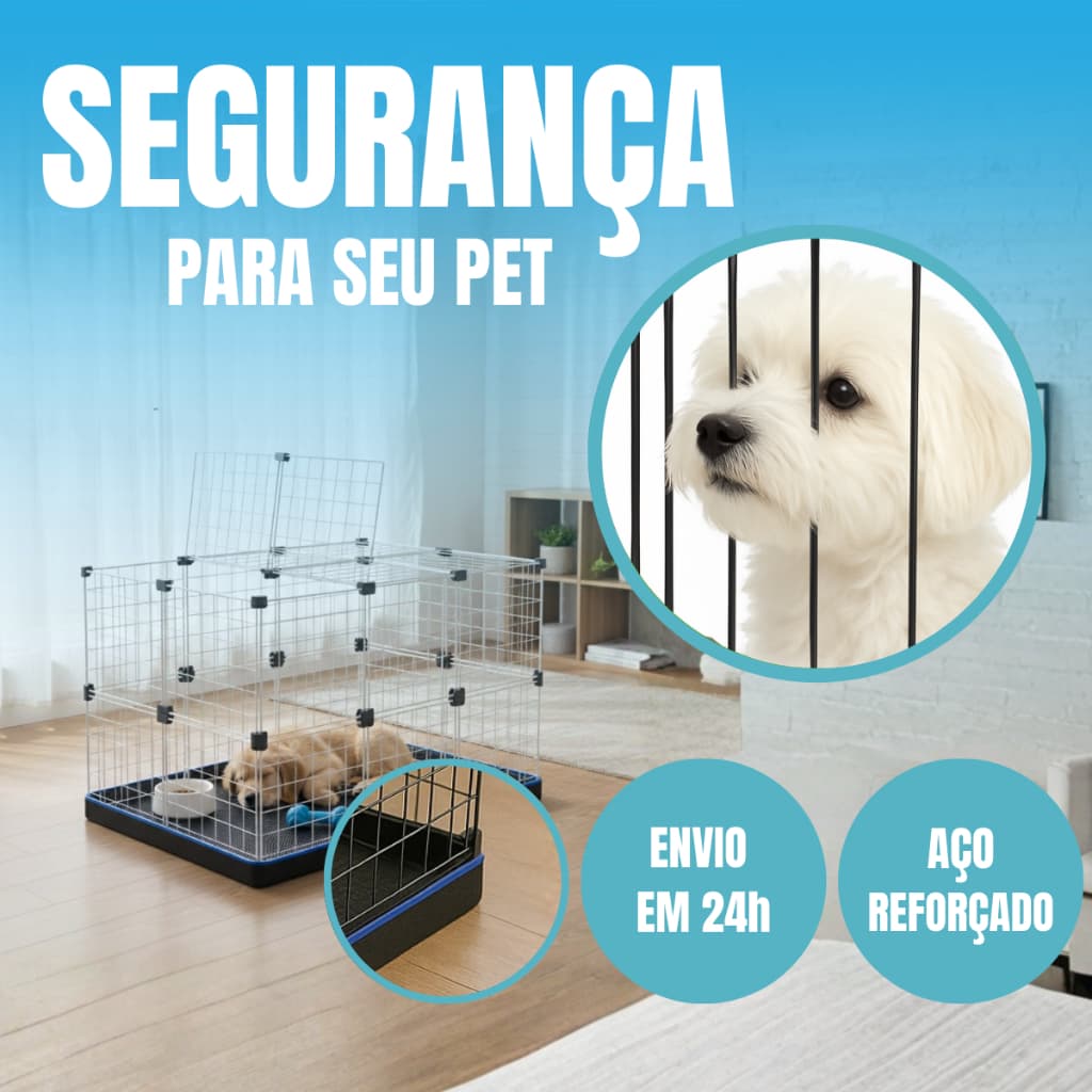 Cercado Reforçado 40x40 com Gaiola Metálica, 1 Tampa Superior e Forro Incluso para Pet