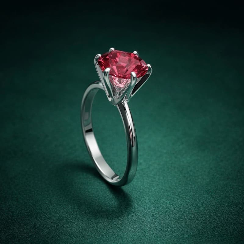 Anel Solitário Pedra Rosa em Prata 925 Legítima Feminino Delicado