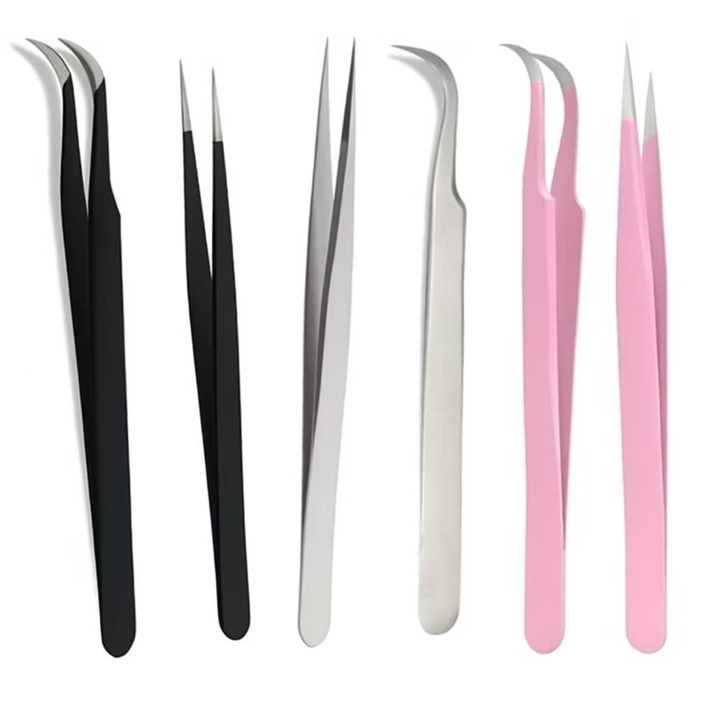 Conjunto De Pinças – 2 Peças De Aço Inoxidável Com Pontas Retas E Curvas , Para Extensões De Cílios Arte Em Unhas