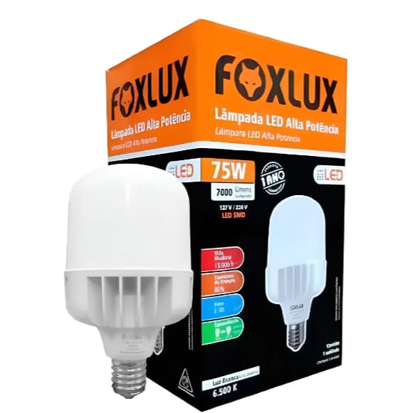 Lâmpada Led Foxlux Alta Potência 75w 6500k Bivolt E27 Lâmpada Led Foxlux Alta Potência 75w 6500k Bivolt E27 Lâmpada Led