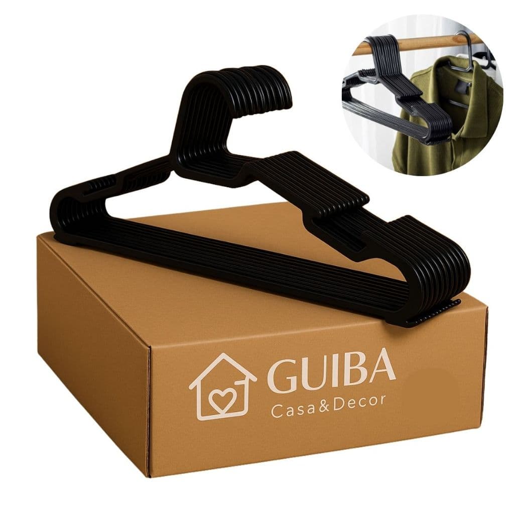 Kit Cabide Preto Plástico Resistente Para loja Closet Organização Guarda Roupa