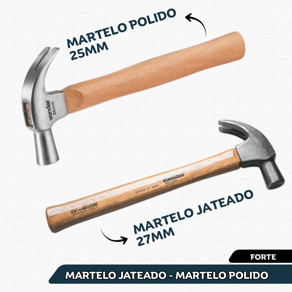 Martelo Unha Madeira Profissional 25mm Polido / 27mm Jateado Alta Resistência