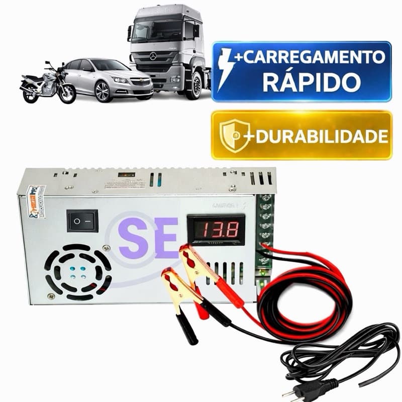 Fonte Automotiva Chaveada 13,8 -15 V 150 Amperes. + Extensao Cabo 110v / 220v Com Voltimetro Vermelho150A 600