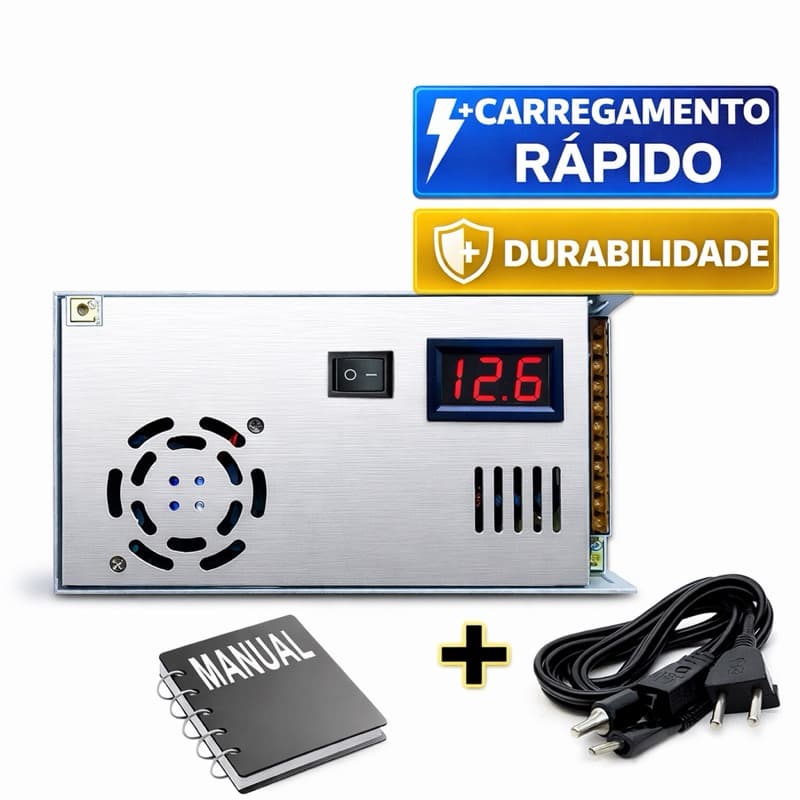 Fonte Automotiva Chaveada 11-15 V 150 A completa com botão liga/desliga.  150A + Cabo C VOLTIMETRO VERMELHO + MANUAL