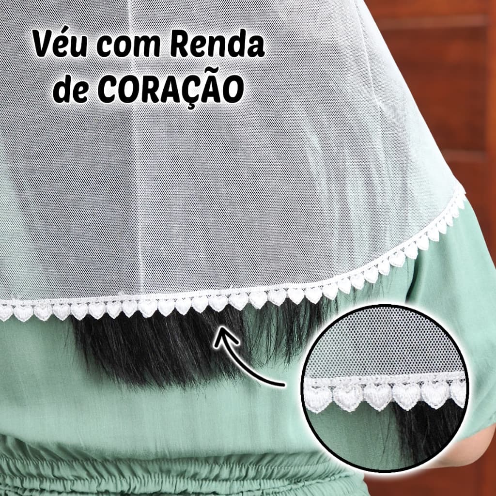 Véu Ccb Adulto Renda Coração Guipir Tule Algodão Congregação