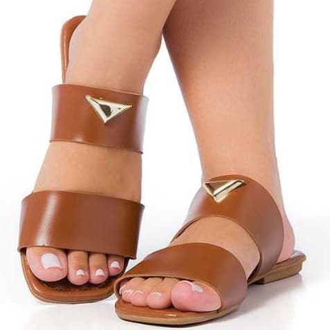 Sandália Rasteira Feminina Moda Enfeite Metalizado Rasteirinha Flat Bico Quadrado ENVIO IMEDIATO