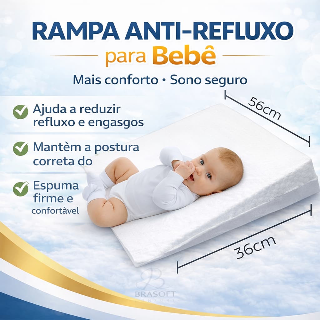 Travesseiro Anti Refluxo para Berço Bebê com Capa Lavável (Enchimento + Capa) (Grande)