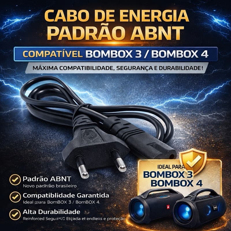 Cabo De Força Energia Bipolar/  8 Para Videogame Compatível bombox 3 e 4 e PartyBOx TV e Rádio. 10amp 1.5 metros