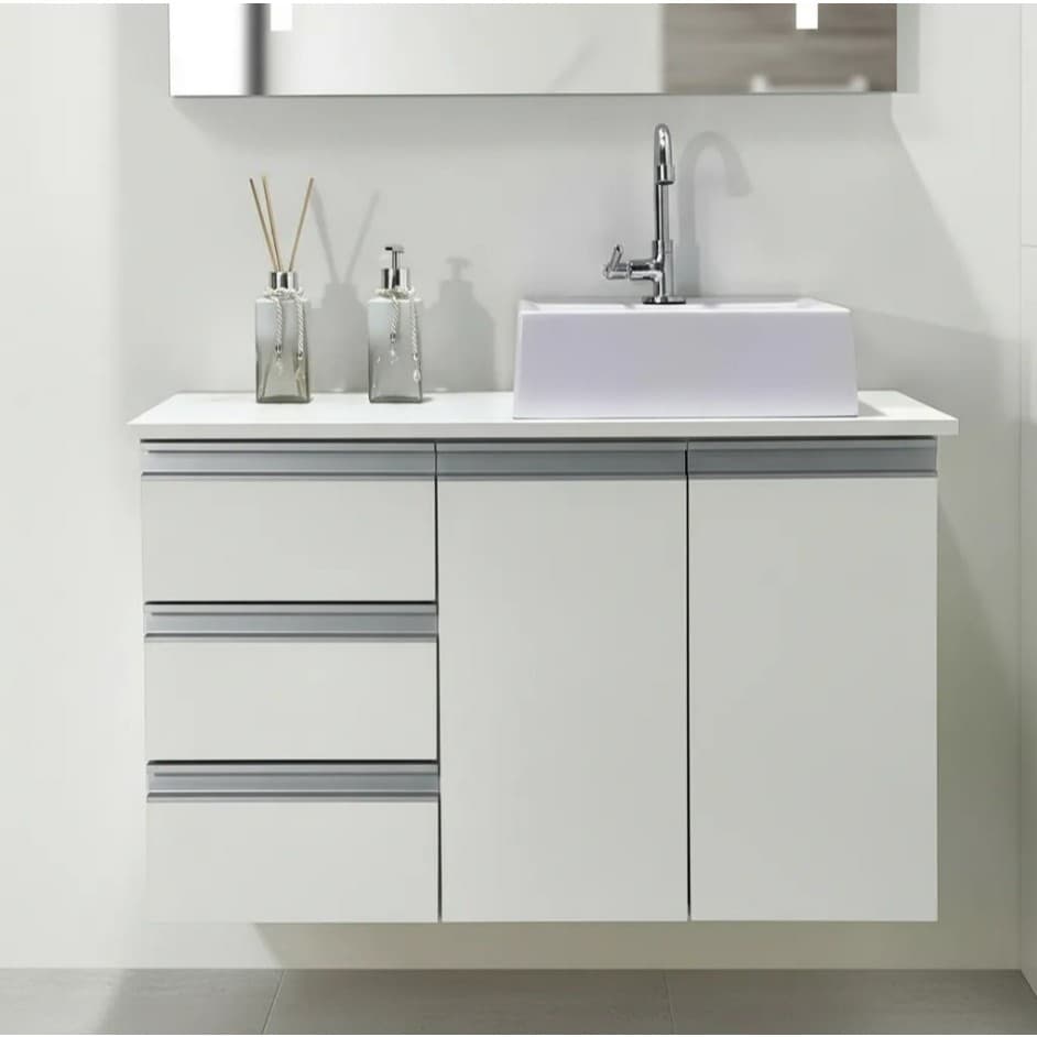 Gabinete 80cm Balcão Banheiro Parma Com Tampo E Cuba - 100% MDF - MONTADO - Escolha lado das gavetas