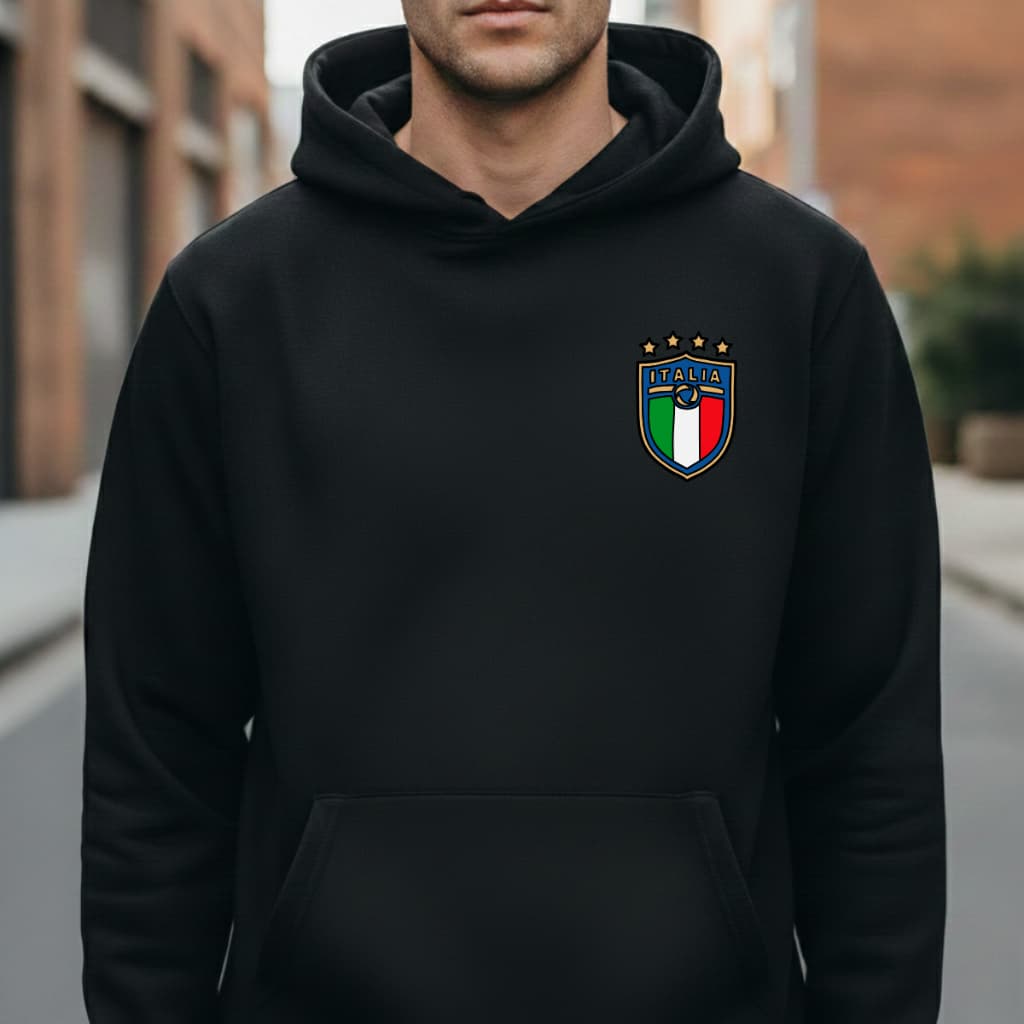 Moletom Masculino Itália Preto Flanelado Inverno Casual Capuz Estilo Esportivo