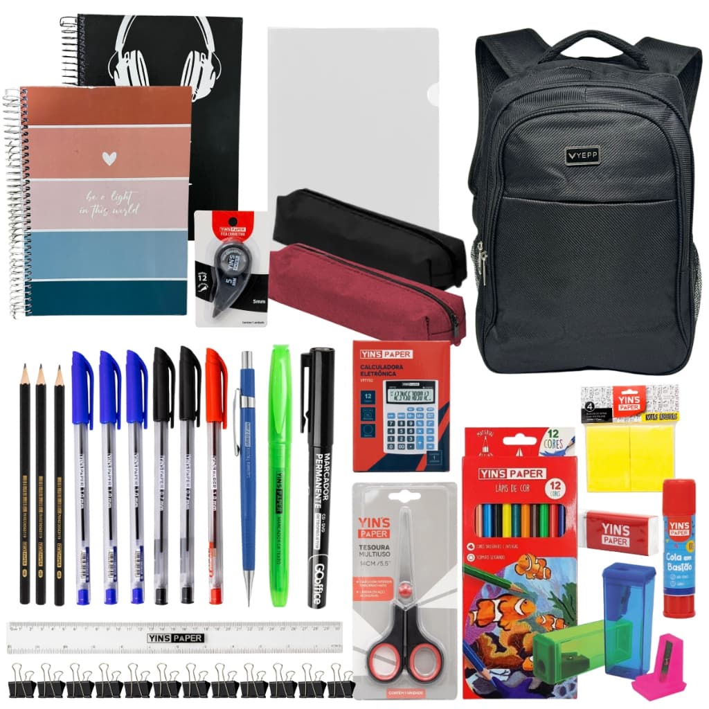 Kit Premium Material Escolar Completo C/ Mochila - 51 Itens