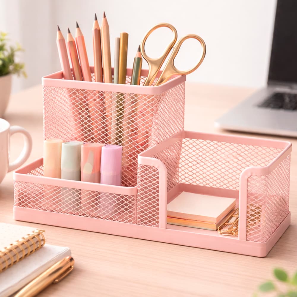 Organizador Escritório Caneta Mesa Estudos Metal Aramado Porta Treco Home Office Colorido