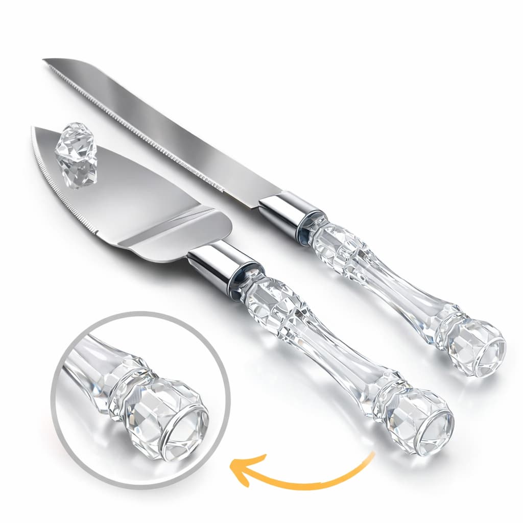 Conjunto Espátula E Faca Para Bolo Pães E Tortas Confeitaria Cozinha Aço Inox Cabo Acrílico