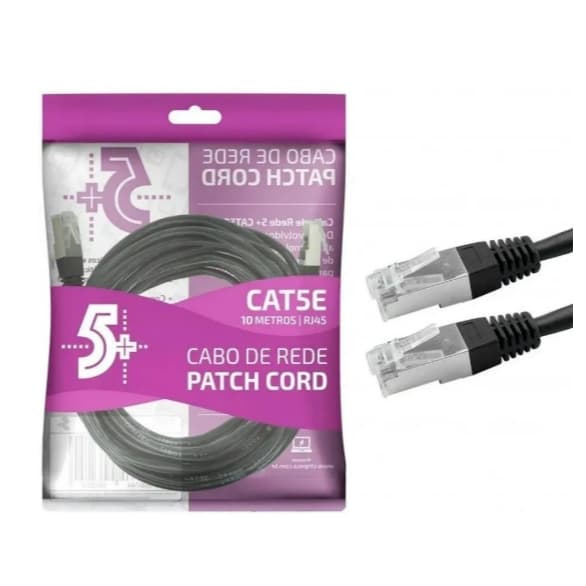 Cabo Rede Blindado 10m Ethernet Rj45 Cat5 Preto 5+