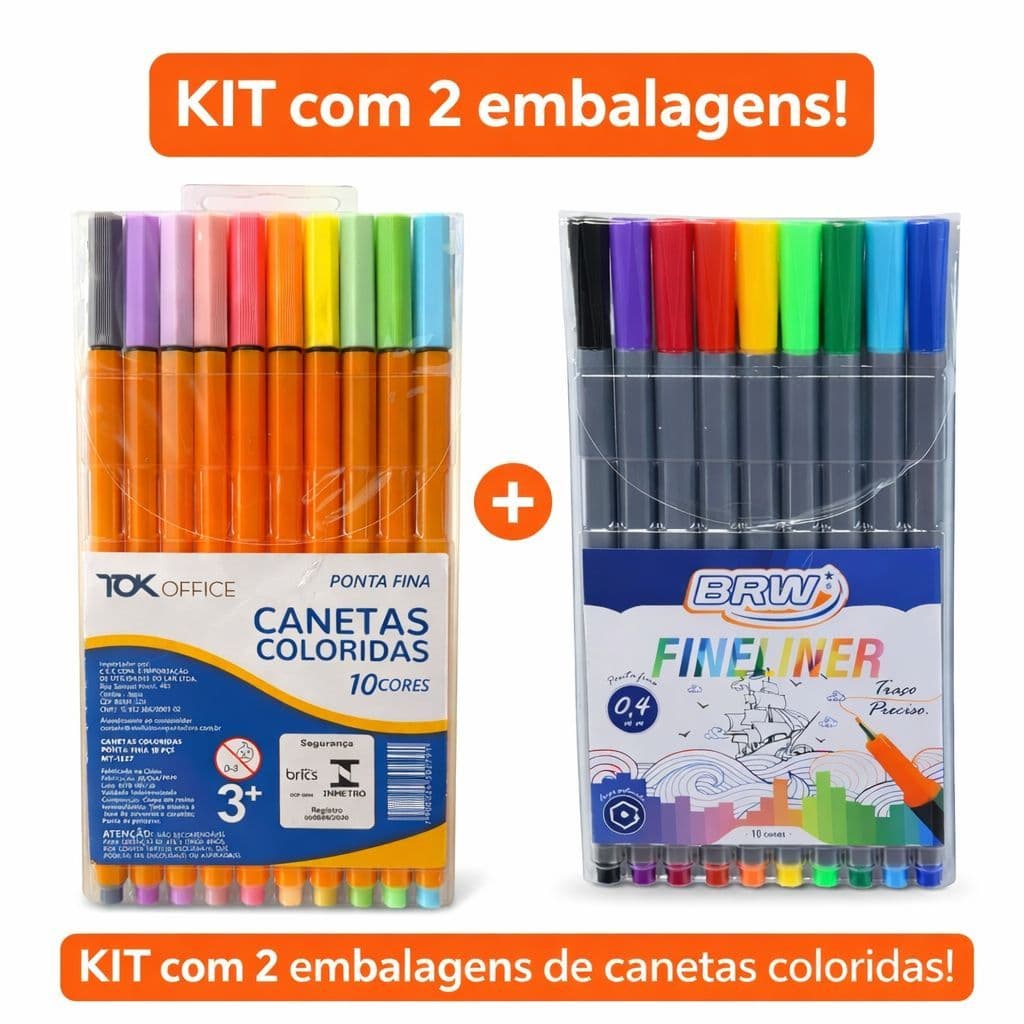Canetas Hidrográfica Fineliner Coloridas Ponta Fina 0.4mm 10 Cores + 10 Cores Tom Pastel