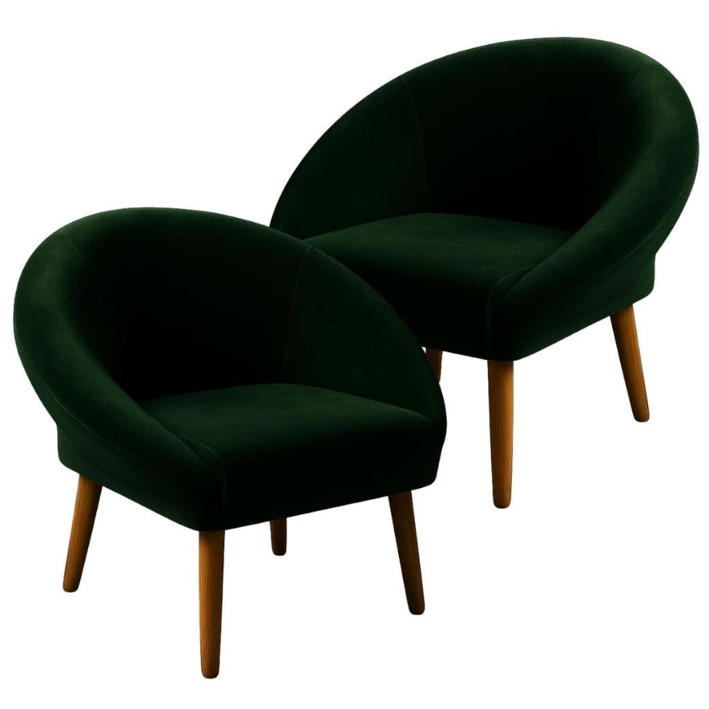 Conjunto 2 Poltronas Estofada para Sala de Espera Resistente Tecido Veludo Macia Pés de Madeira
