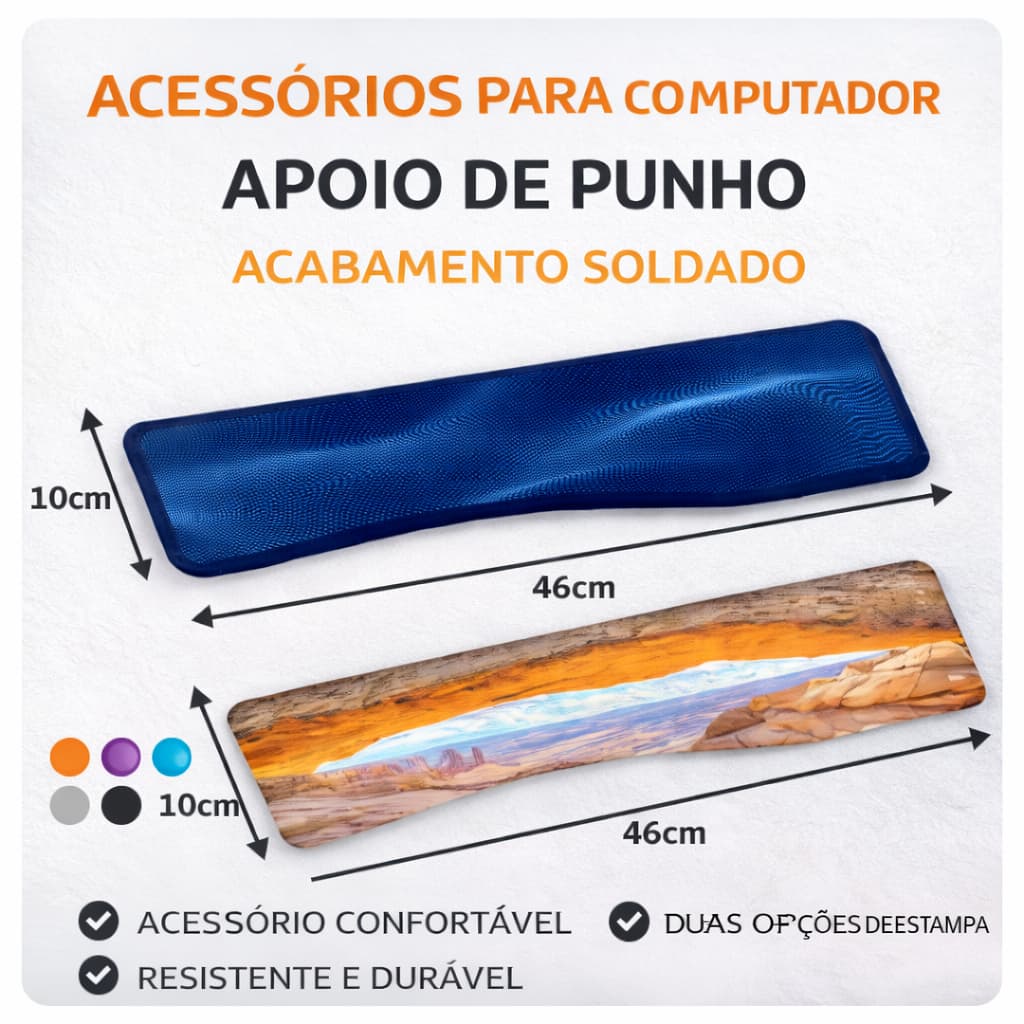 Apoio de Punho Ergonômico para Teclado | Acessório para Computador | Descanso de Punho | Acabamento Soldado | 46x10cm