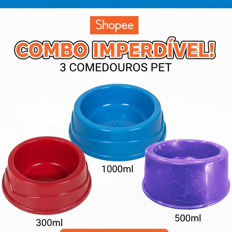 Combo de Comedouros/ Tigelas/ Vasilhas Simples para cães e gatos Porte Médio a Grande - Cores Diversas