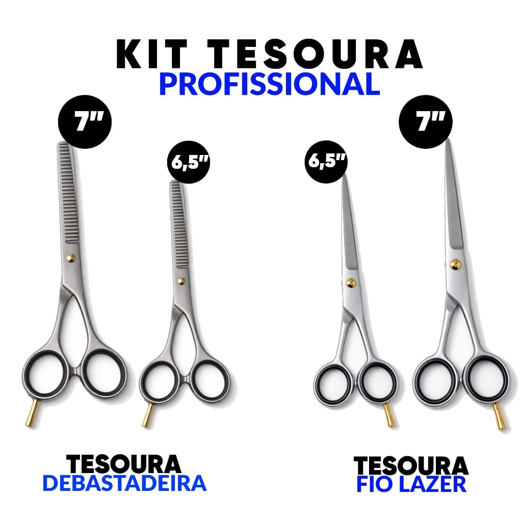 Kit Tesoura Profissional Cabeleireiro e Barbeiro Super Barba