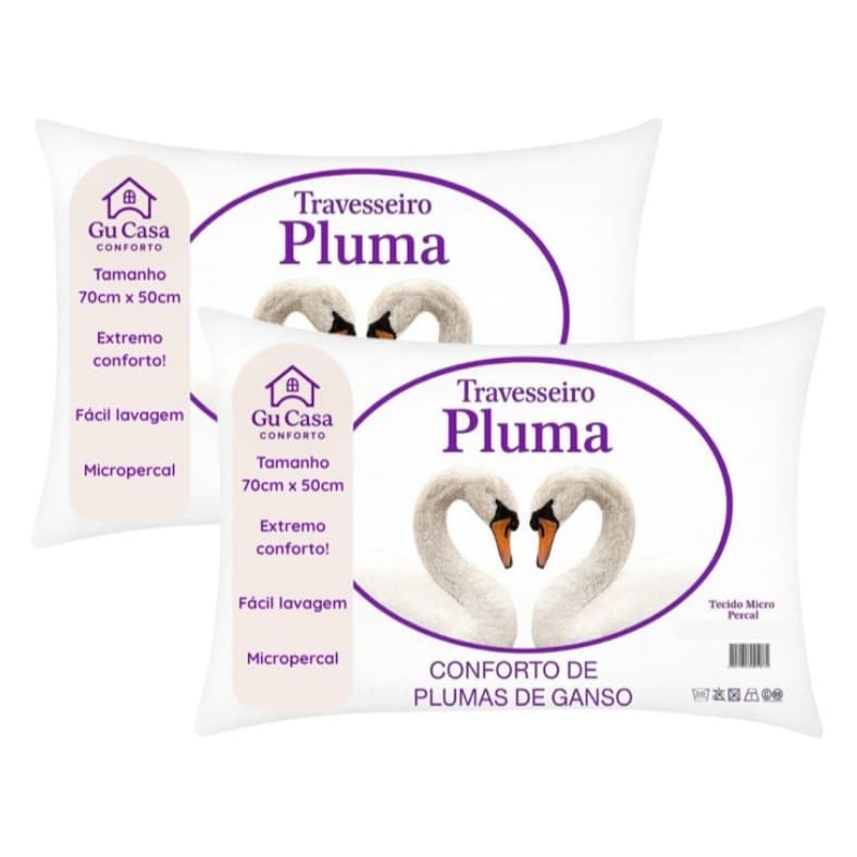 Kit 2 Travesseiros Plumax 70cm X 50cm Confortável  Macio Qualidade De Sono