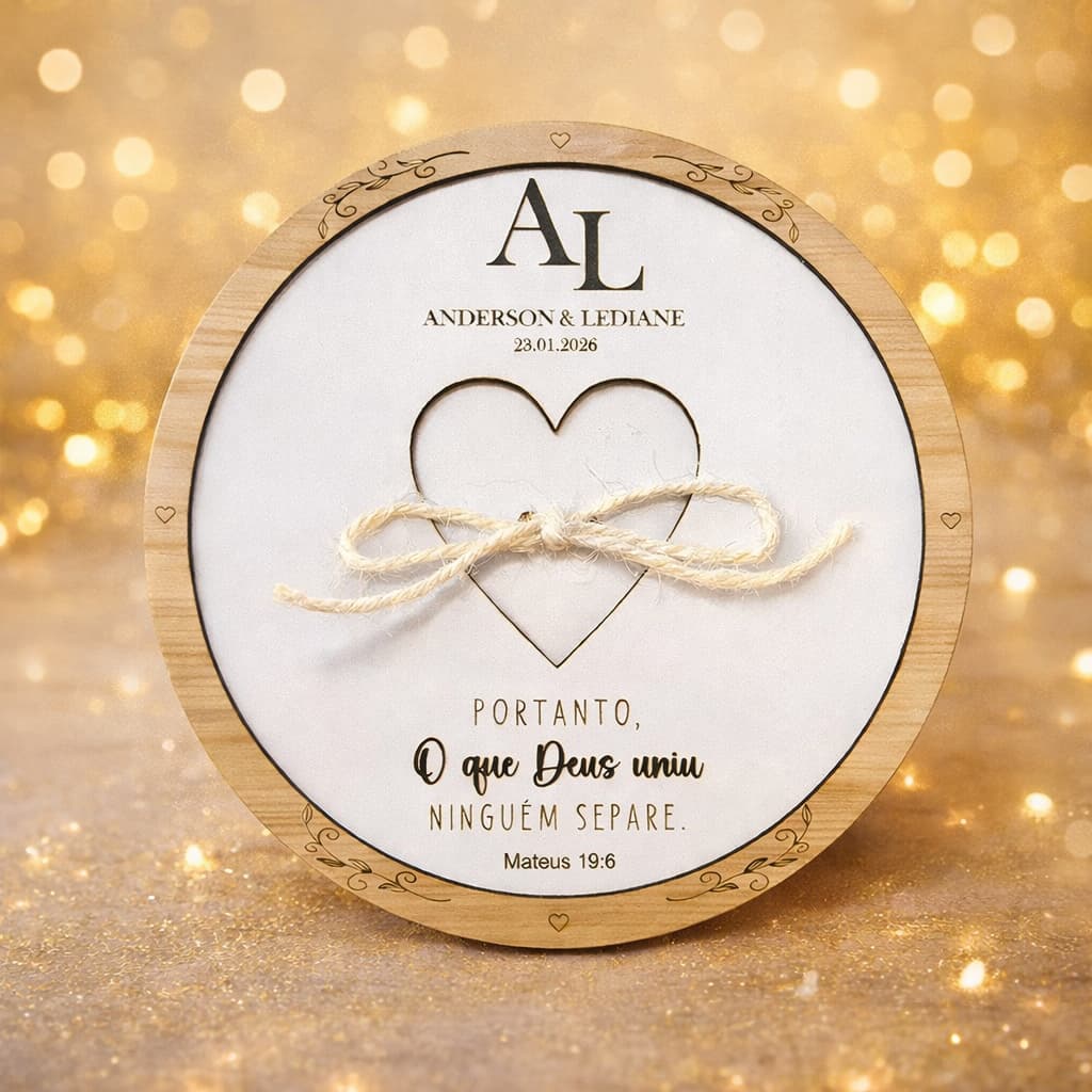 Porta Aliança em MDF Branco Personalizado Nome Casamento
